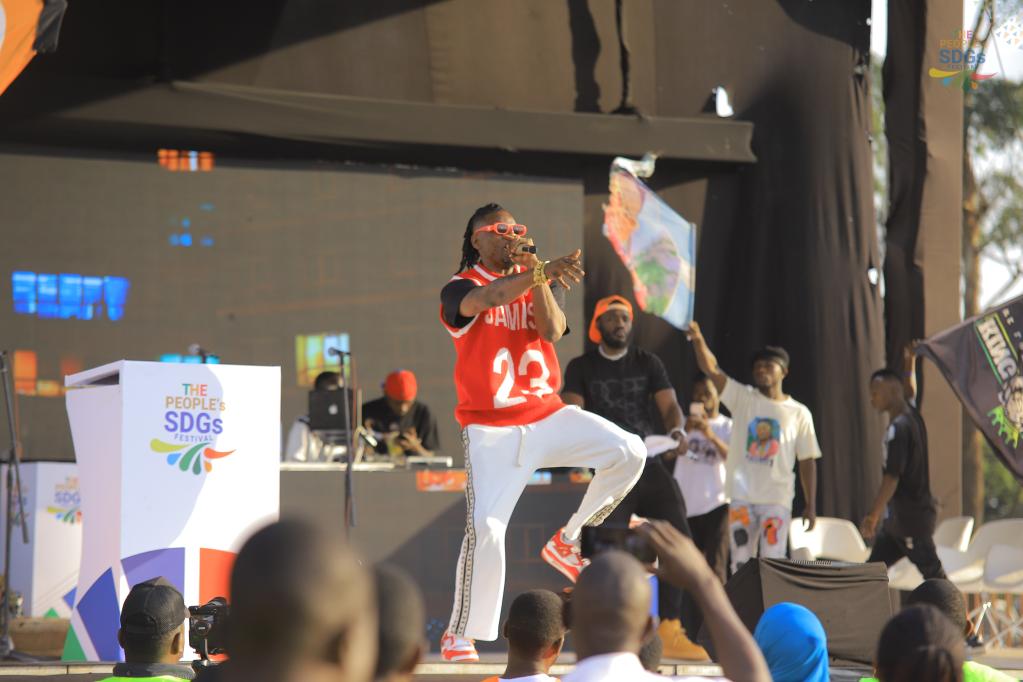 Pallaso performing at the People's SDGs Festival in Kampala