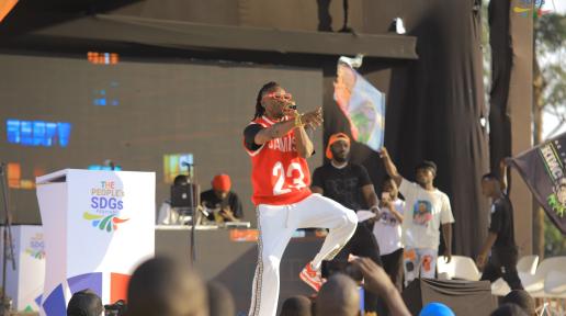 Pallaso performing at the People's SDGs Festival in Kampala