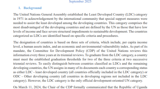 Cover of UN Briefing Note on Uganda's Graduation Process from LDC Category